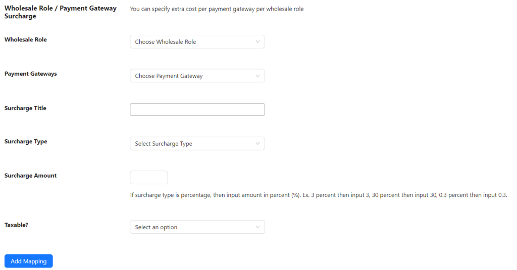 Adding payment surcharges for wholesale customers 