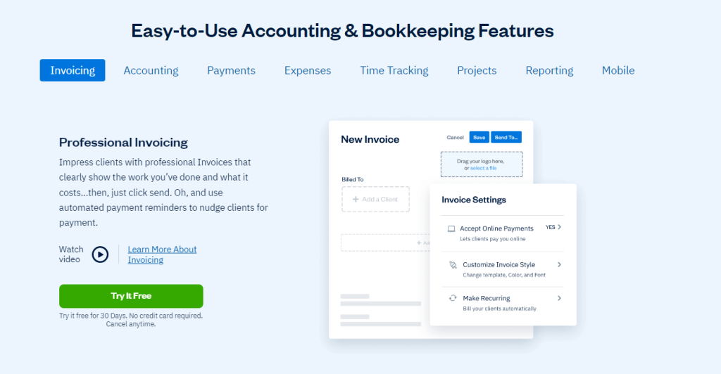 Freshbooks homepage 