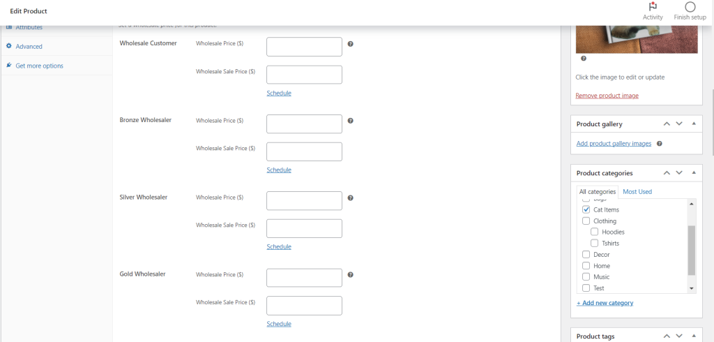 Setting fixed wholesale prices for different wholesale user roles in the product level 