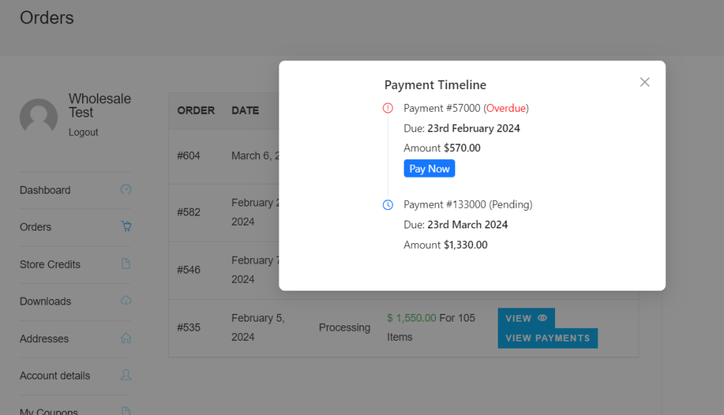 Screenshot of the WooCommerce account dashboard.