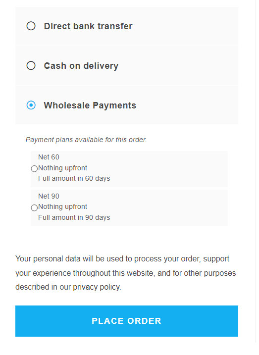Enabled payment plans on checkout