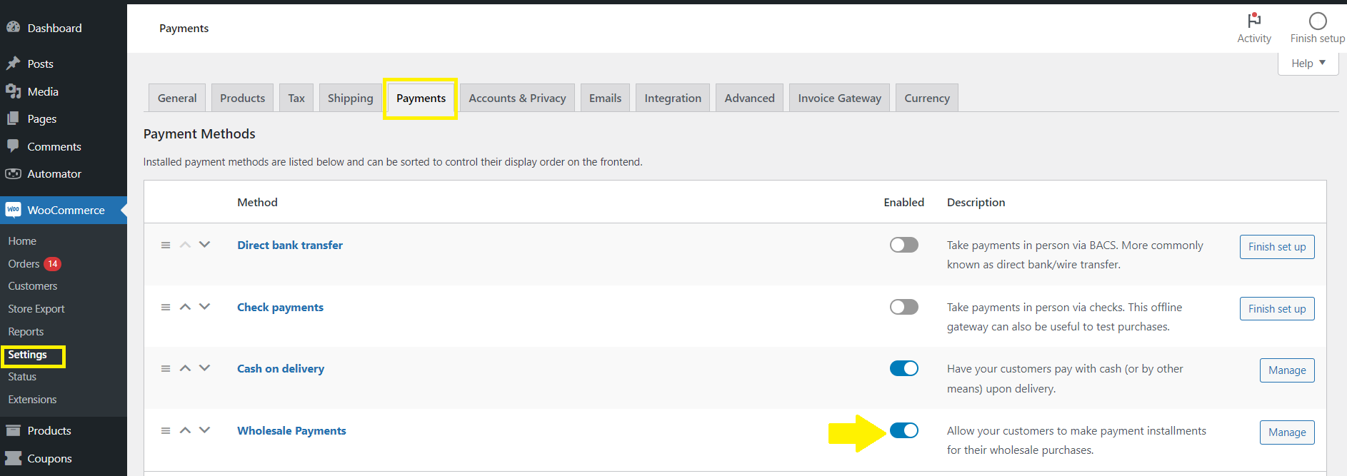 Enabling Wholesale Payments in WooCommerce