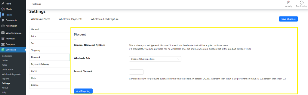 Wholesale Prices Premium discount settings