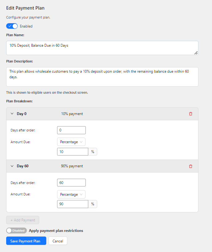 Sample WooCommerce deposits plan 