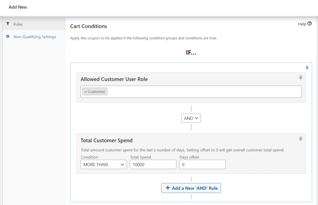 Setting cart conditions using Advanced Coupons