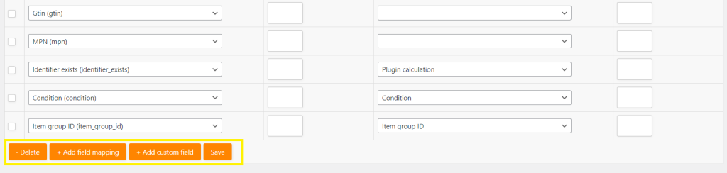 Screenshot of the additional product attribute settings in the AdTribes Product Feed plugin. 