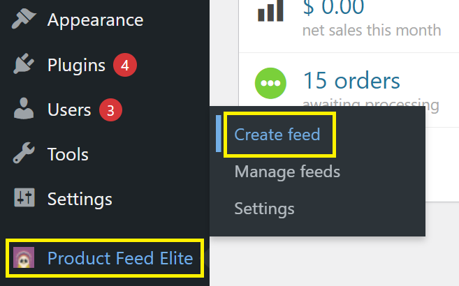 The AdTribes Product Feed Elite Menu in the WordPress dashboard. 