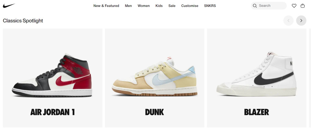 Screenshot of an e-commerce store selling footwear. 