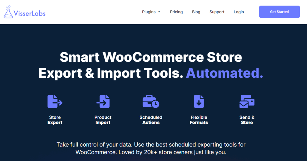 Visser Labs feature smart data management tools that allow you to import and export WooCommerce store data. 