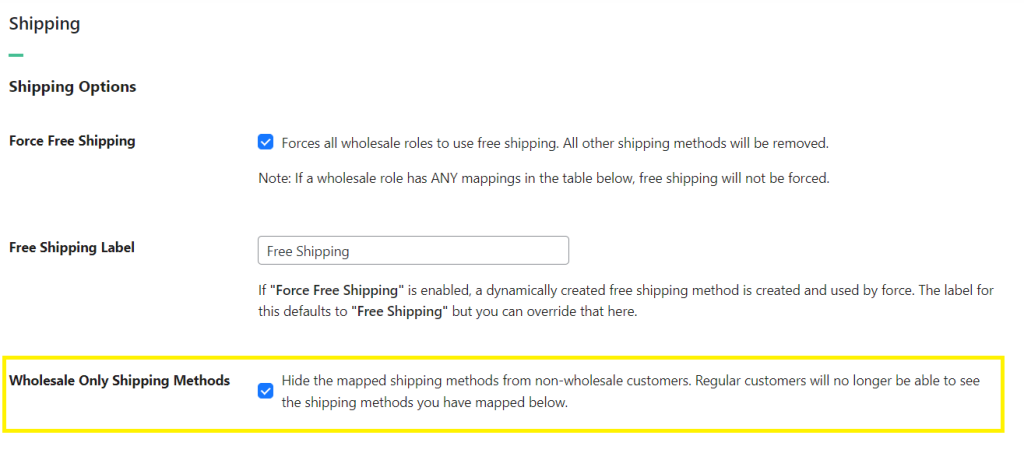 Screenshot of the Wholesale Prices Premium shipping settings page. 