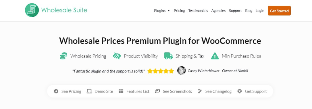 Wholesale Prices Premium landing page, showcasing features like wholesale pricing and minimum purchase rules. 