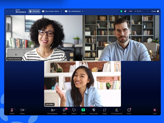 Zoom video conference with three participants in a virtual meeting