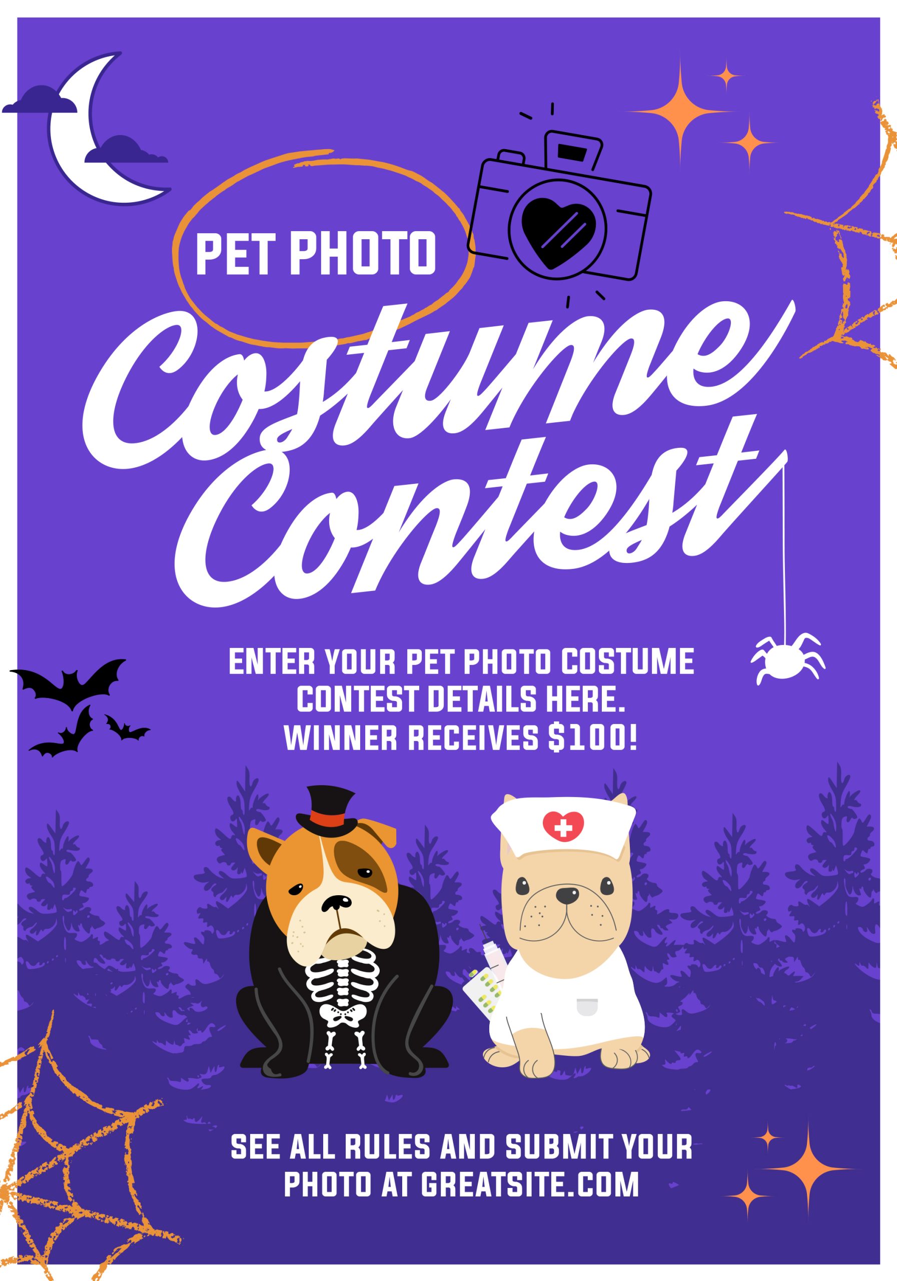 Pet Photo Costume Contest flyer with Halloween-themed design