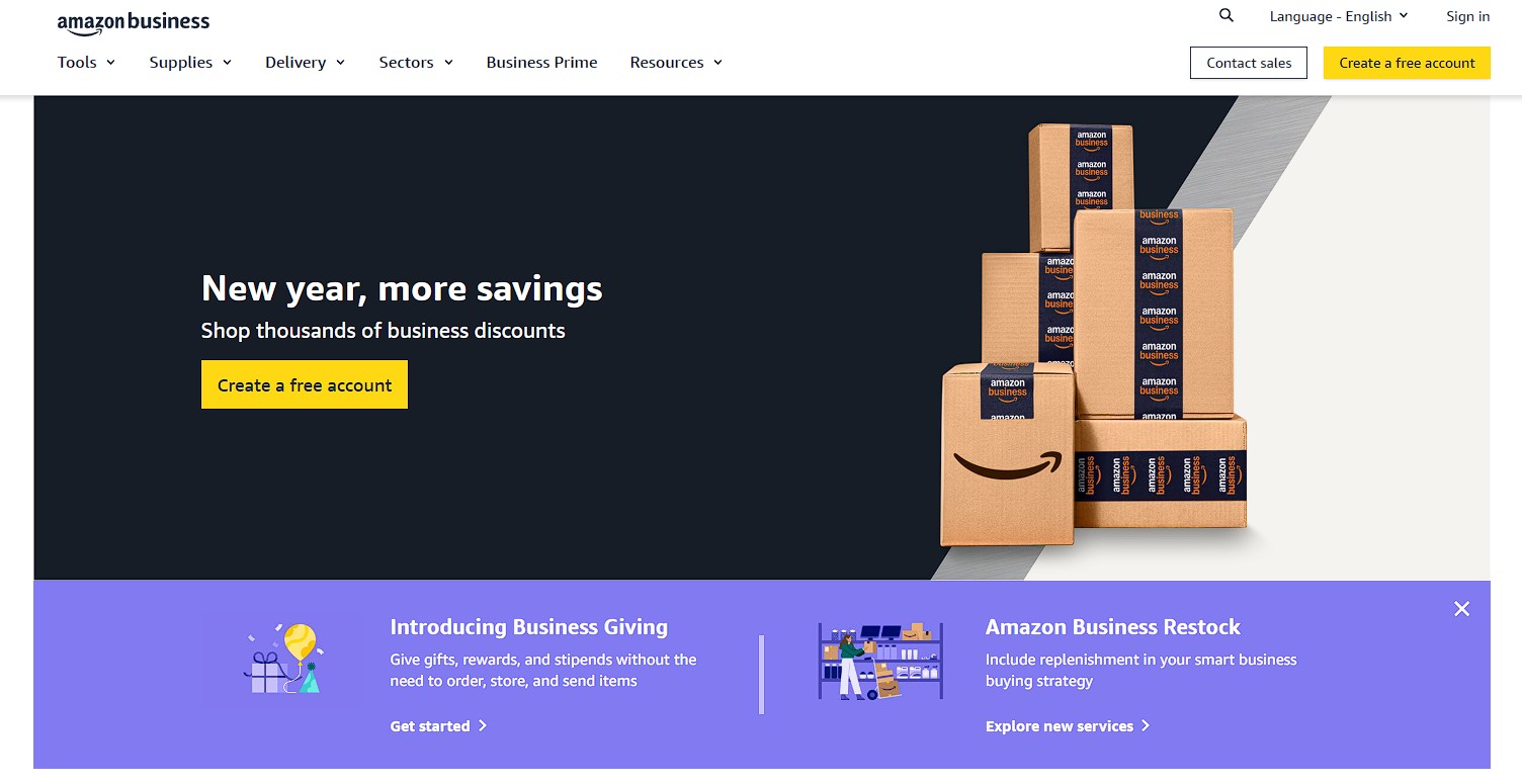 Amazon business website homepage