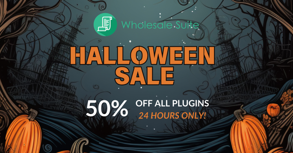 Halloween-themed promotional banner from Wholesale Suite