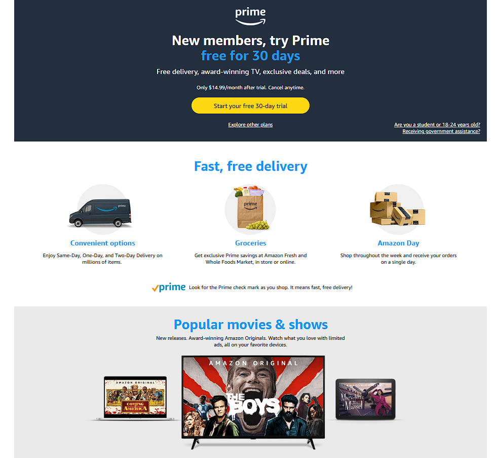 wws-amazon-prime - Wholesale Suite Amazon Prime promotional page highlighting a 30-day free trial for new members