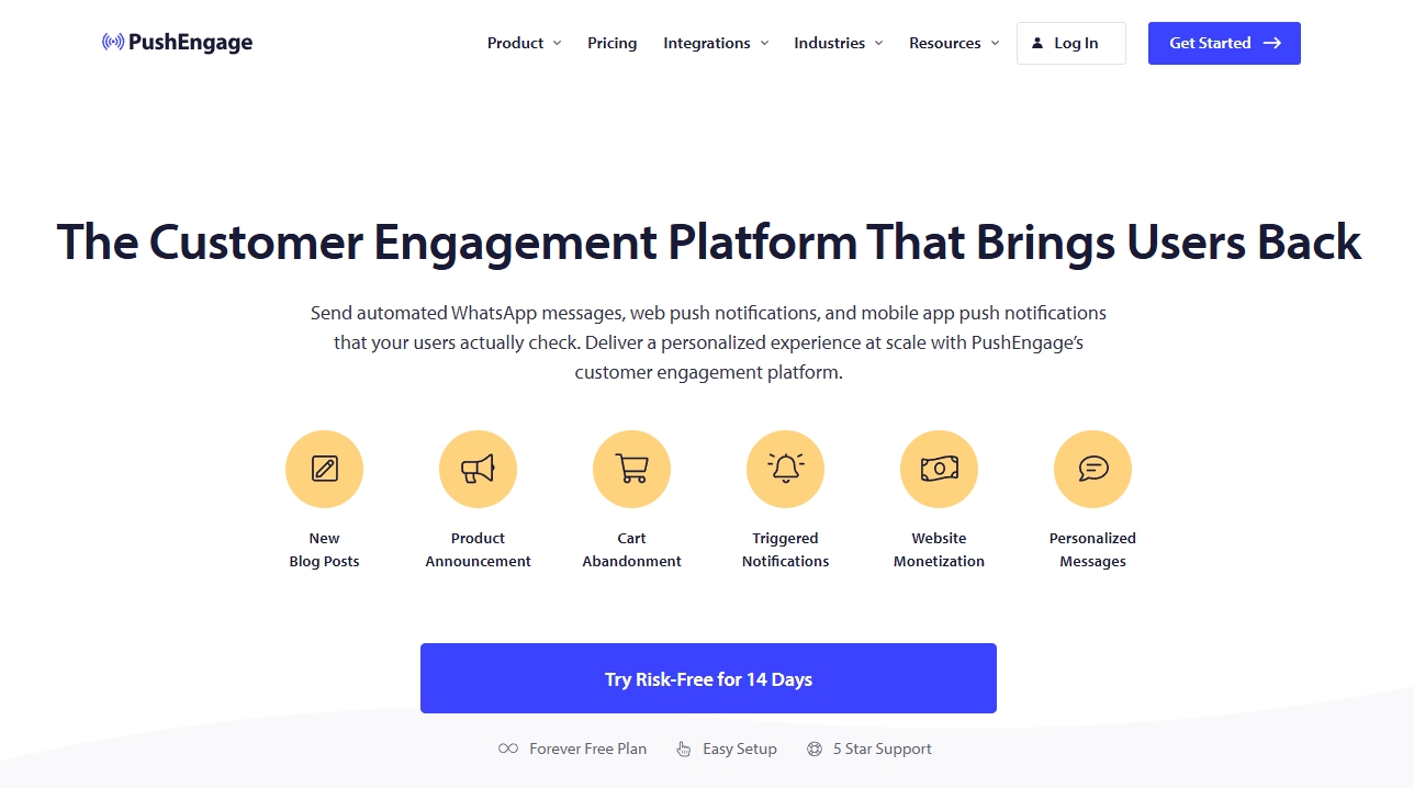 PushEngage website homepage