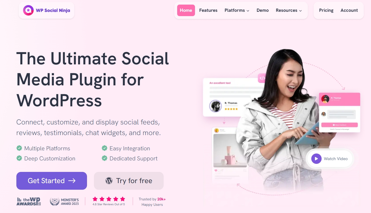 WP Social Ninja website homepage