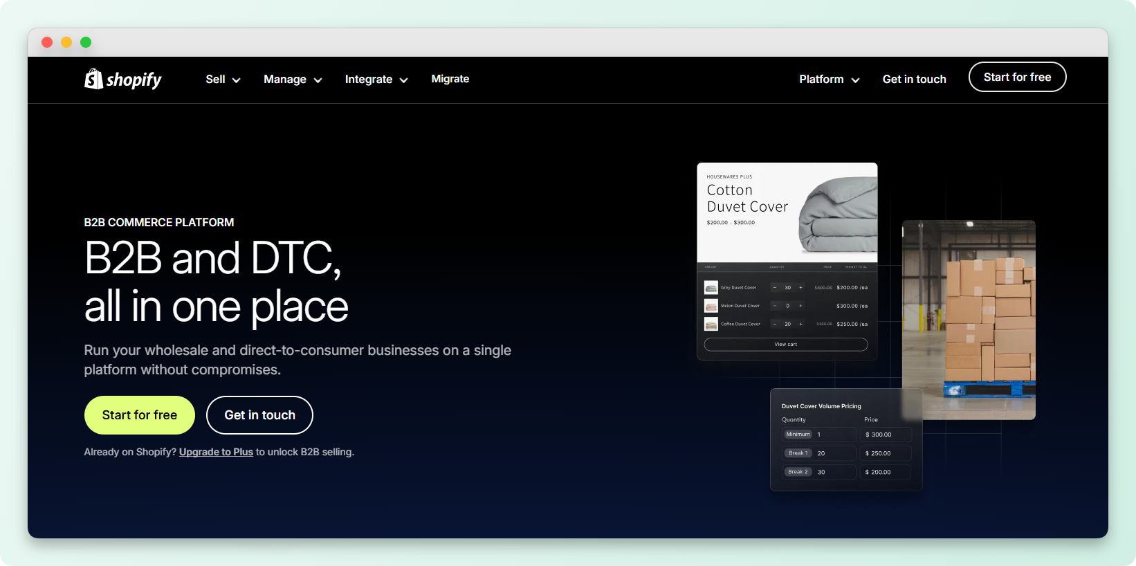 wws-shopify-b2b - Wholesale Suite Shopify B2B ecommerce platform homepage showing wholesale and direct to consumer features in one system