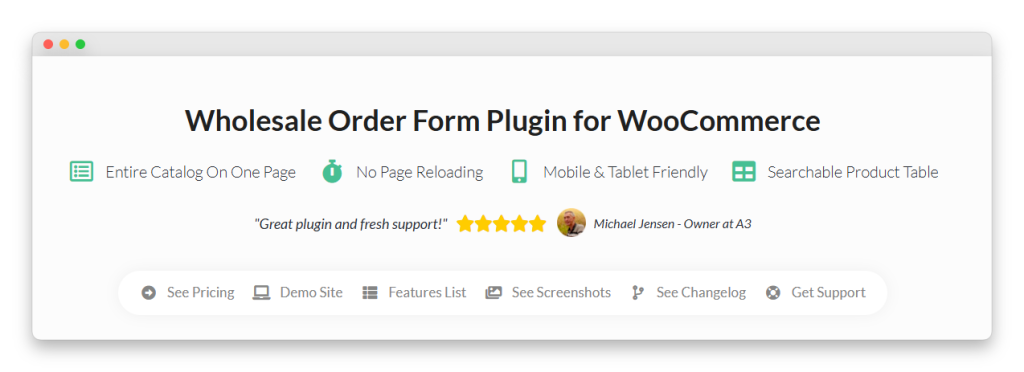 Wholesale Order Form landing page