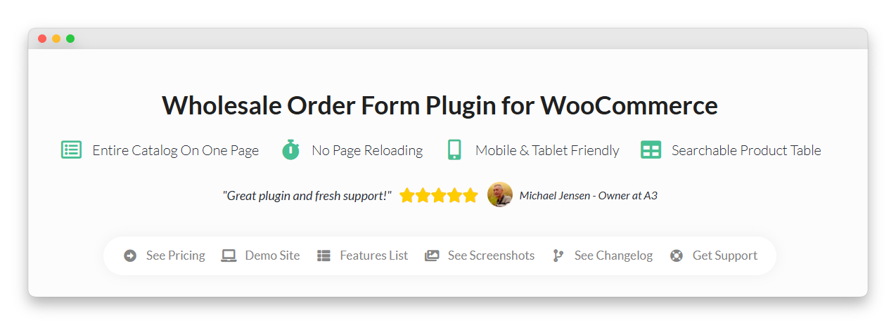 Wholesale Order Form landing page