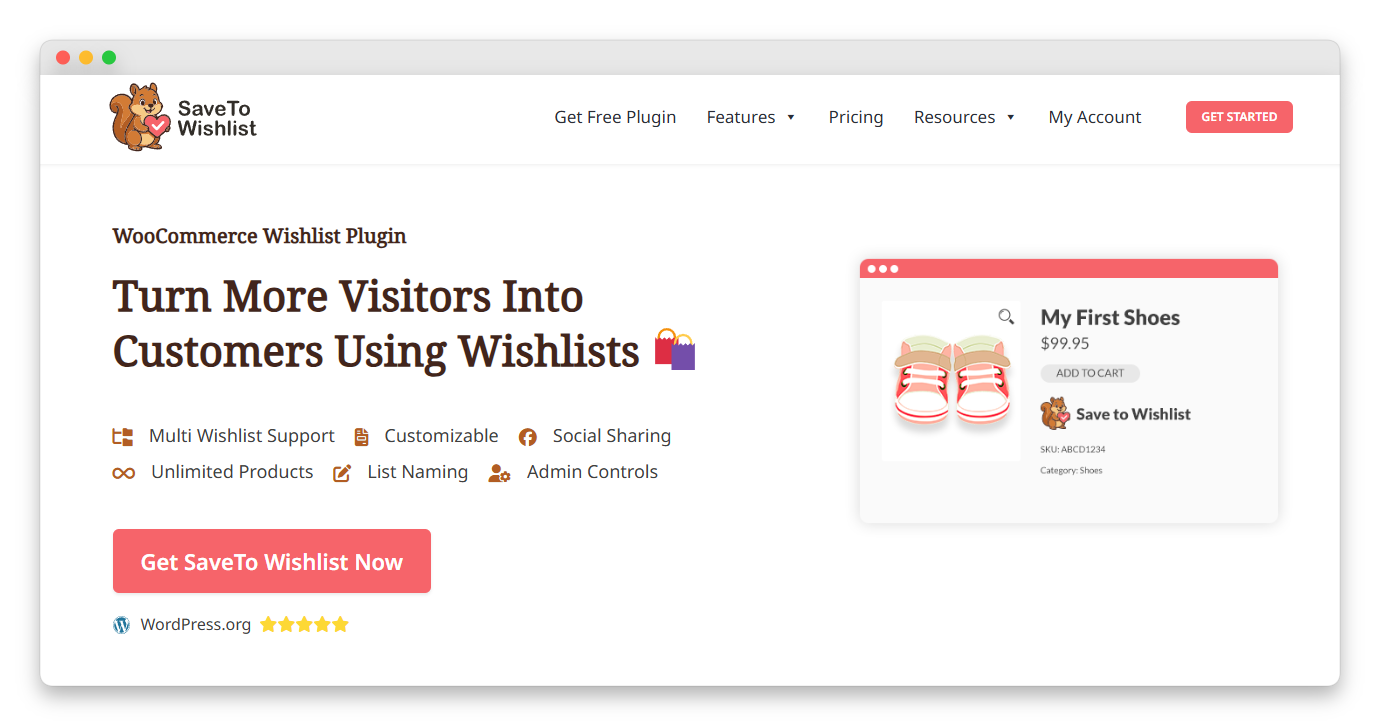 SaveTo Wishlist plugin website homepage