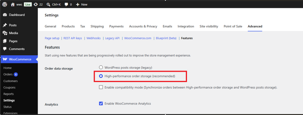 F876C09C-4D30-4A12-ABF8-FA5ECCF9D3F8 - Wholesale Suite WooCommerce Settings > Advanced Features: 'High-performance order storage (recommended)' is selected in Order data storage.