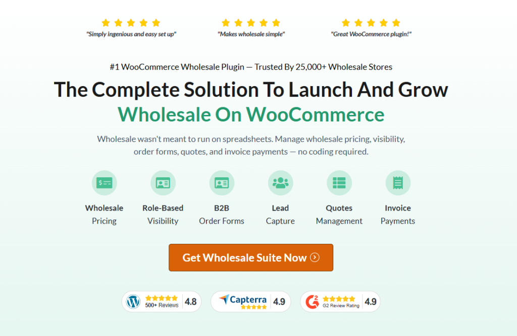 Wholesale Suite website homepage