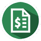 Invoice icon with a dollar sign on a green circular badge, representing billing or payments