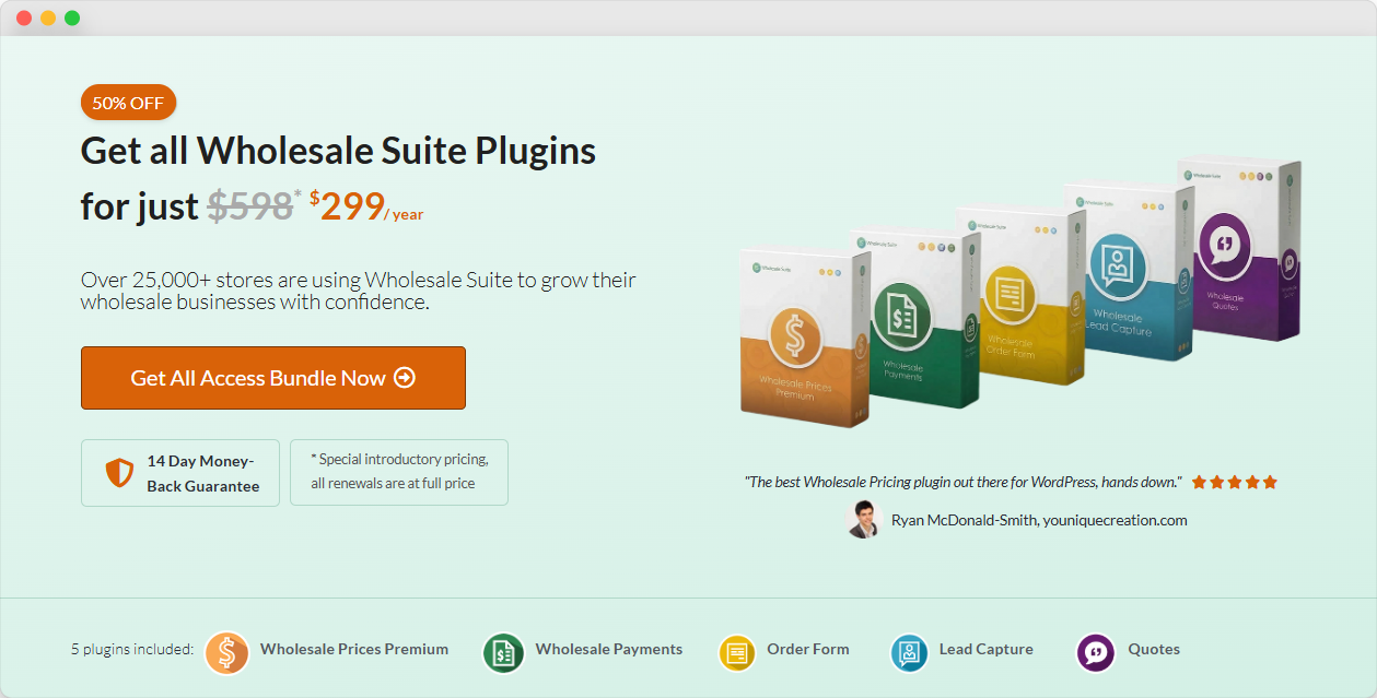 Wholesale Suite pricing bundle page