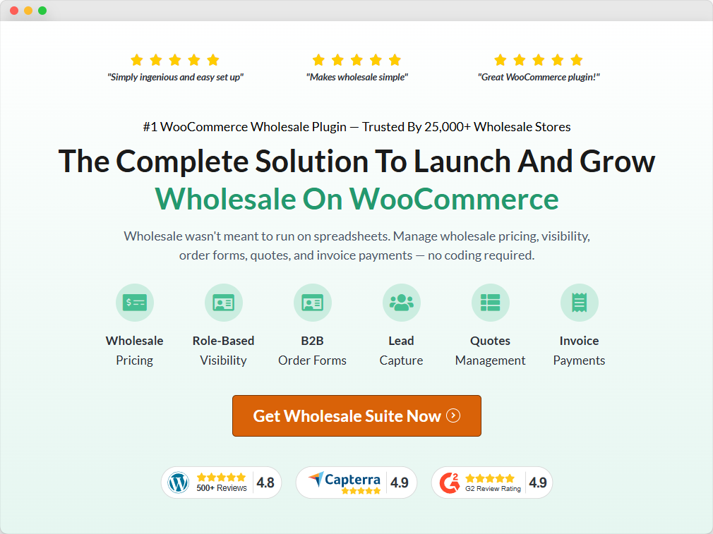 Wholesale Suite website homepage