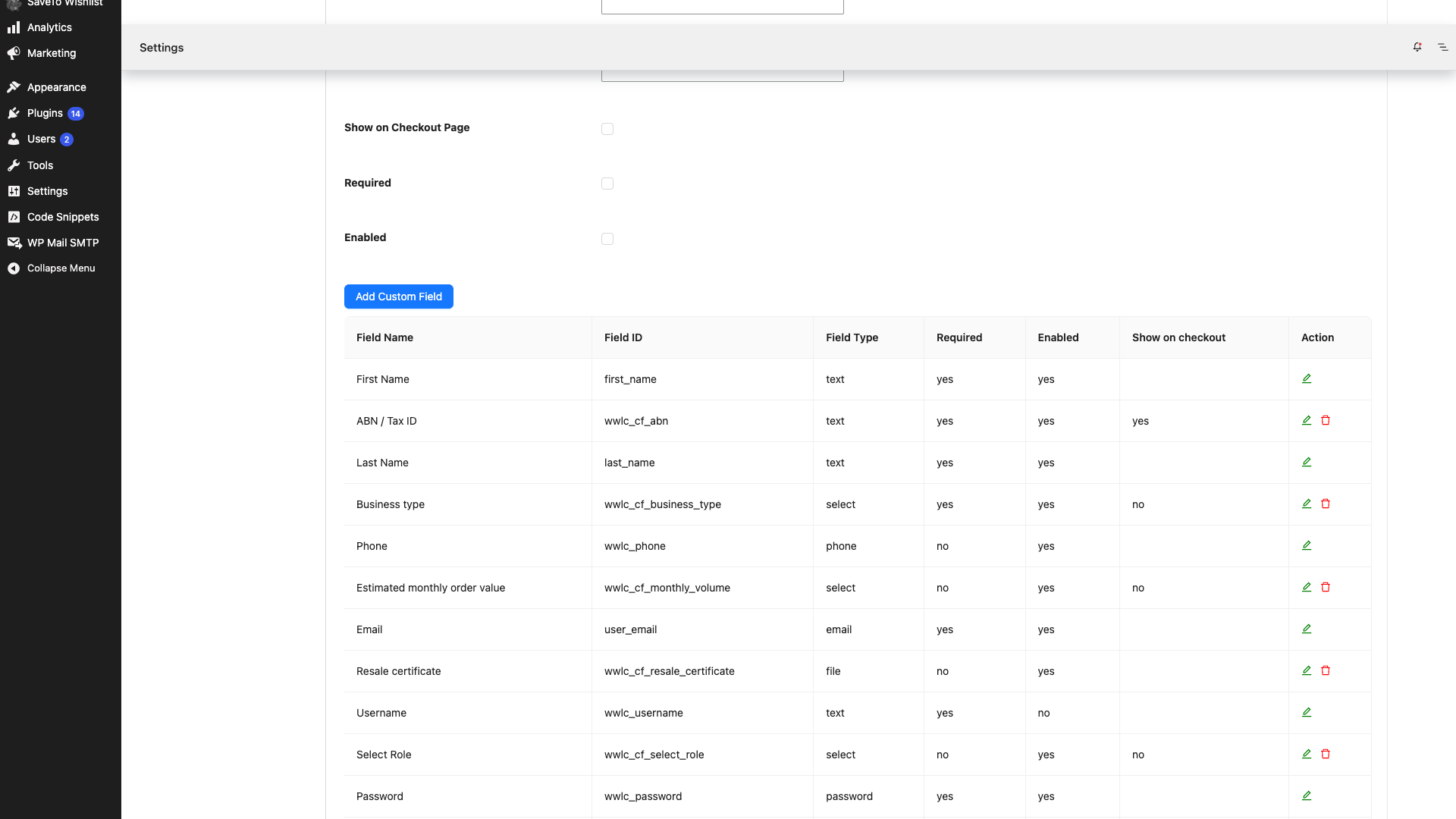 wholesale-suite-lead-capture-registration-form-file-field - Wholesale Suite The Registration Fields table with a file field in the list