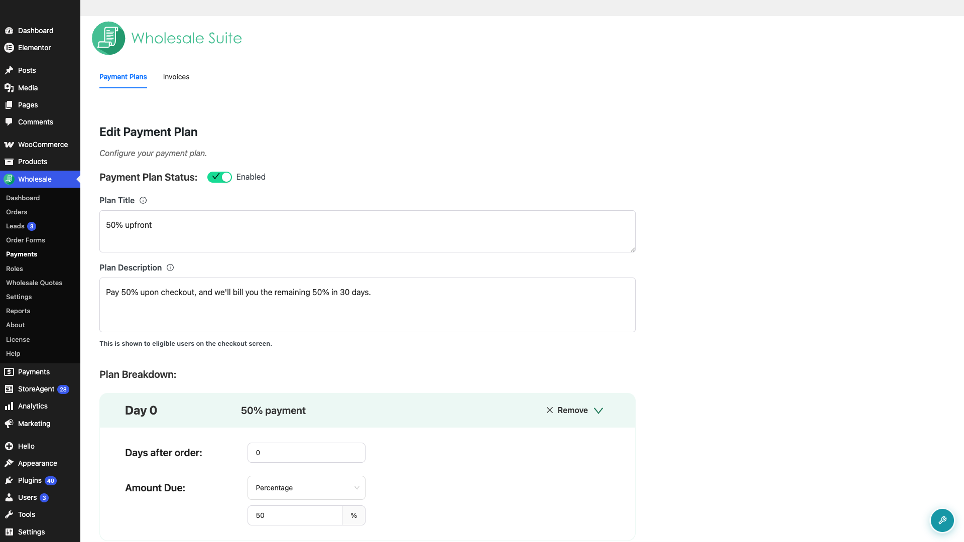 wholesale-suite-payment-plan-breakdown-day-offsets - Wholesale Suite A payment plan breakdown showing Day 0 and Days after order