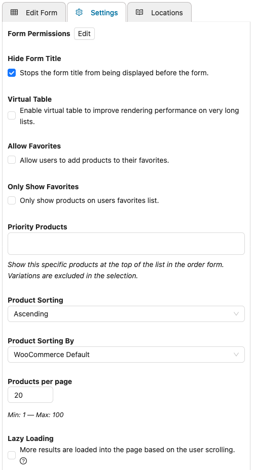 wholesale-suite-order-form-settings-products-per-page - Wholesale Suite Wholesale Order Form Settings tab with Products per page set to 20